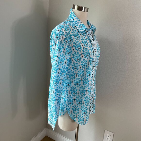 Talbots Womens Petite XL Modern Classic Button Down Shirt Damask Bouquet Blouse - Picture 3 of 12